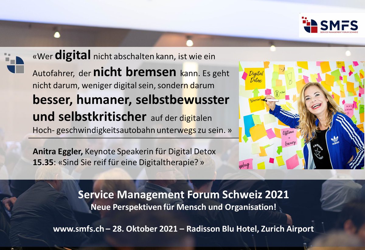 Die Digitaltherapie von <a href="/BravoAnitra/">Anitra Eggler</a> ist immer eine Reise wert. Ich freue mich auf den "witzigen" Blick in den Spiegel. #mailterror #kussbilanz #lebenszeit

Code für vergünstigte Teilnahme via PN.

smfs.ch
#ITSM #ServiceManagement #DIgitalisierung <a href="/M_Andenmatten/">Martin Andenmatten</a>