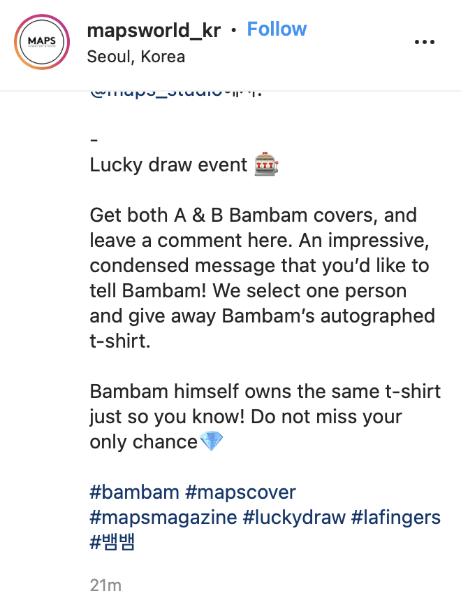 EVA_YVES's tweet photo. Lucky draw event #MAPSXBAMBAM

Get both A &amp; B Bambam covers, and leave a comment here. An impressive, condensed message that you’d like to tell Bambam! We select one person and give away Bambam’s autographed t-shirt. 

#BamBam #mapscover #mapsmagazine
#뱀뱀 @BamBam1A https://t.co/m9qoY3iNVX