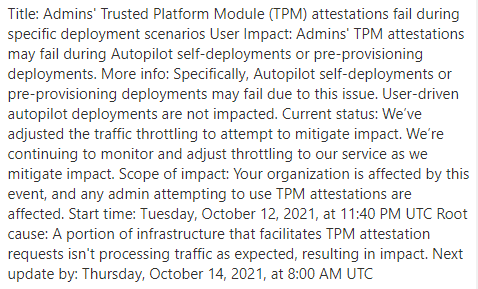 Mister_MDM's tweet photo. (1/2) Did anyone checked out the Service Message Center In Intune? It will explain why a lot of people were receiving the 0x800705b4 during Autopilot White Glove.
#intune #mem #azure #microsoft365 #mvpbuzzz #mempowered #autopilot #allfixednow
thanx @IntuneSuppTeam! https://t.co/zbhEBBqcpL