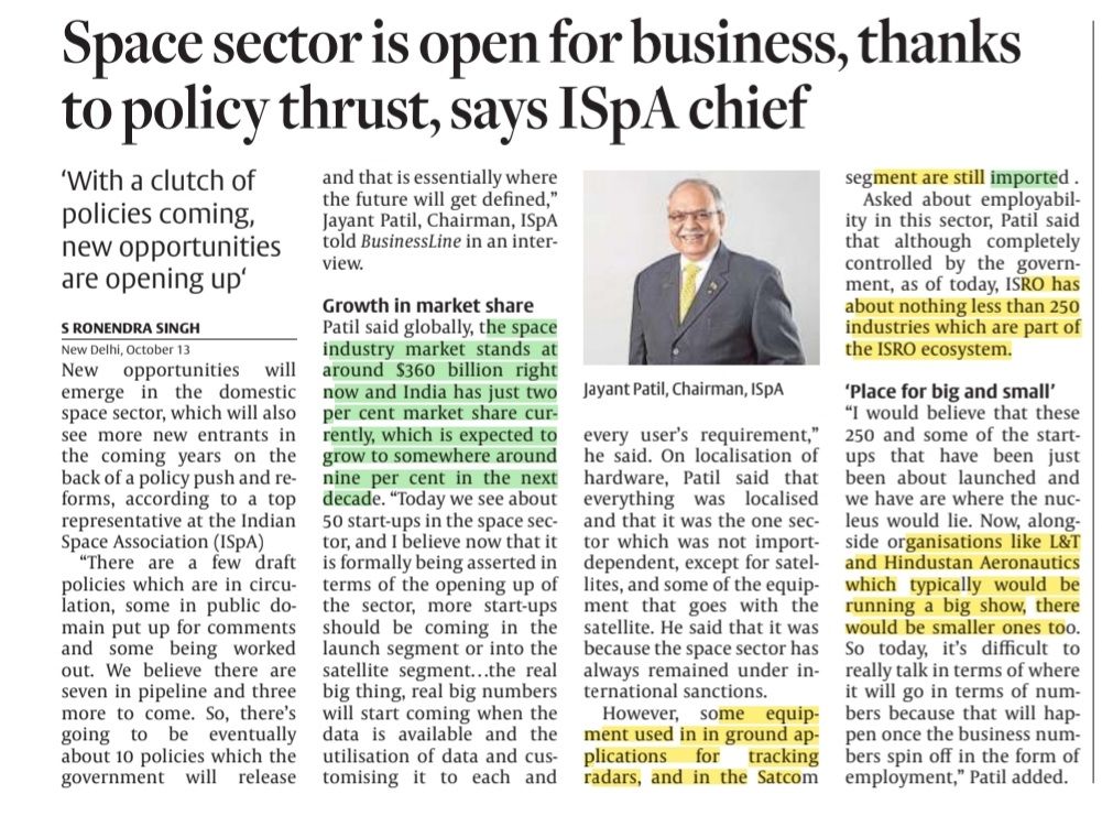financial_monk's tweet photo. #space industry stands at ~360 billion dollars globally and #India has just 2% share and is expected to grow ~9% in next decade !

@rdkriplani https://t.co/rNTiQBRpOS