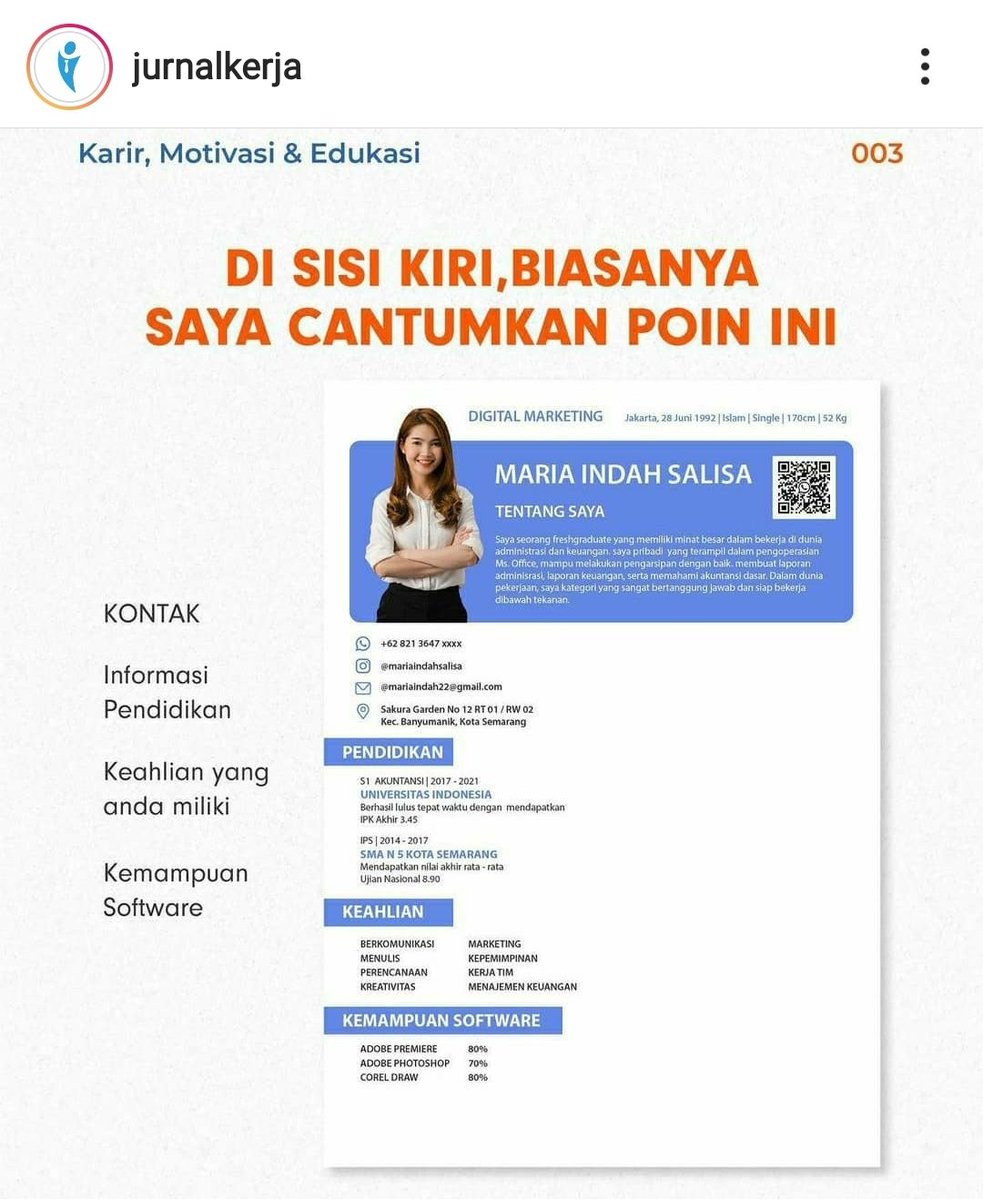 prkdlx's tweet photo. Buat yg udah mau cari kerja, barusan dapet tips cara nyusun CV biar keliatan lebih menarik dan profesional. Simpen aja dulu, barangkali nanti perlu.

Sc: IG jurnalkerja https://t.co/Wlk7Kpk4vh