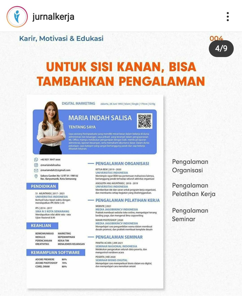 prkdlx's tweet photo. Buat yg udah mau cari kerja, barusan dapet tips cara nyusun CV biar keliatan lebih menarik dan profesional. Simpen aja dulu, barangkali nanti perlu.

Sc: IG jurnalkerja https://t.co/Wlk7Kpk4vh