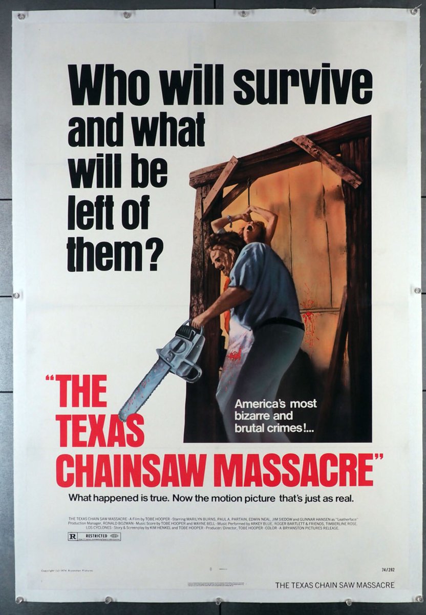 This #movieposter is the real deal: an original 1974 one sheet (linen-backed) for Tobe Hooper’s masterpiece of horror, The Texas Chainsaw Massacre. $650. @movieartaustin, movieart.com/texas-chainsaw…