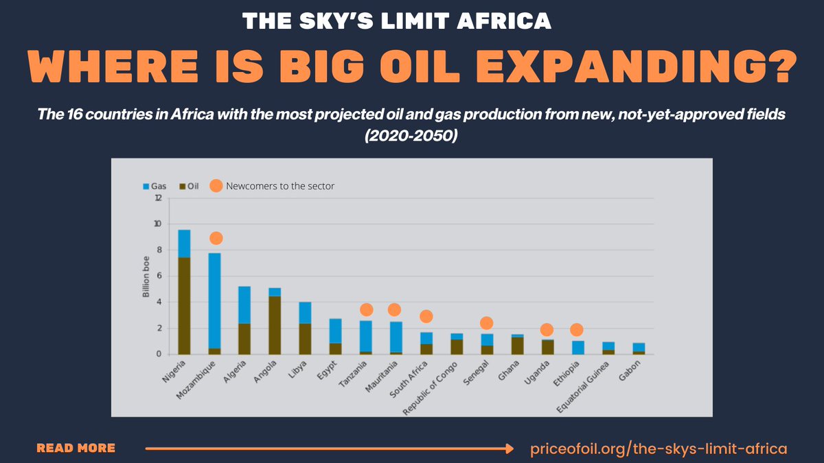 And 7️⃣ of the 16 countries in Africa with the most projected new oil &amp; gas production are brand new entrants. The costs of building infrastructure &amp; regulations from scratch while the industry is volatile means these plans are EXTRA risky.
