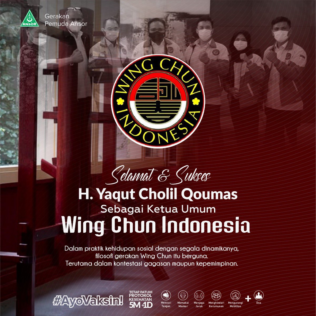 Official_Ansor's tweet photo. Selamat &amp; Sukses H. Yaqut Cholil Qoumas Sebagai Ketua Umum Wing Chun Indonesia https://t.co/OHkvSmfy4o