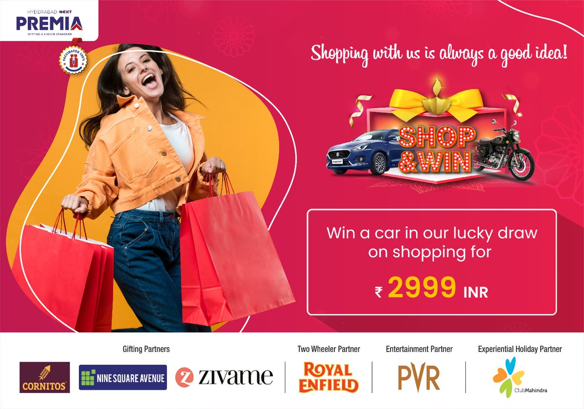 HydNext's tweet photo. Here's an announcement!
Work harder to shop harder with our festive SHOP &amp; WIN contest. Shop with us for 2999 INR and grab 25 Lakhs worth of gifts in the lucky draw.
T&amp;C Apply.  

#nextpremiamall #irrummanzil #shopandwin #gifts #shopping #brands #participate #hurryup #festival https://t.co/ADJY47bnuo