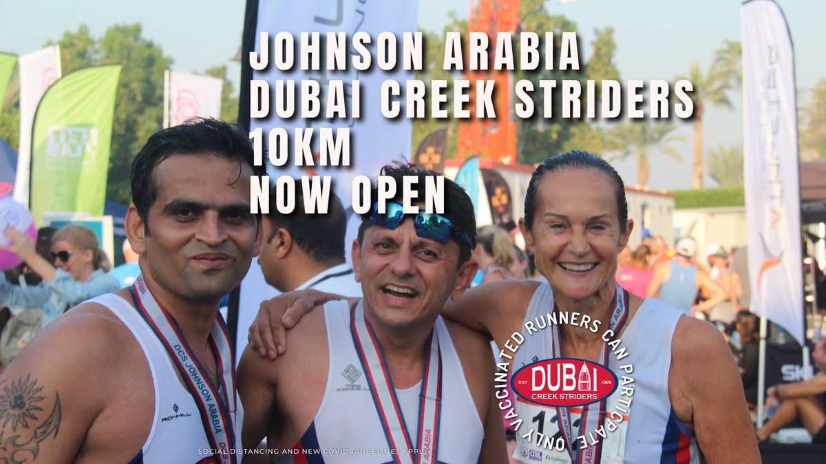 THE WAIT is OVER..and we know you have been patiently waiting!

Registrations are now open for the 10km category in the Johnson Arabia Dubai Creek Striders Half Marathon &amp; 10km, 3 Dec 

Limited capacity in this distance, so don't delay get your entry TODAY. Visit <a href="/Hopasports/">Hopasports</a>