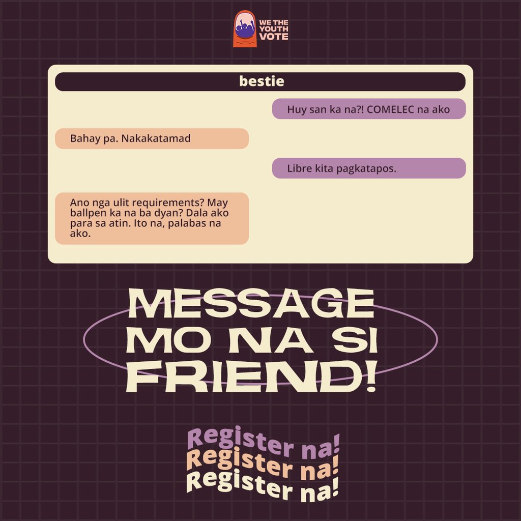 👯‍♀️Friend, tara register!👯‍♀️ Wag hayaang di bumoto si BFF! Ang pagkakaibigan dapat walang iwanan sa 2022! Kaya ano pa hinihintay mo, i-message mo na si friend na magregister! Sama-sama sa pagbabago. 🇵🇭❤️ #40MStrong #MasMaramiTayo