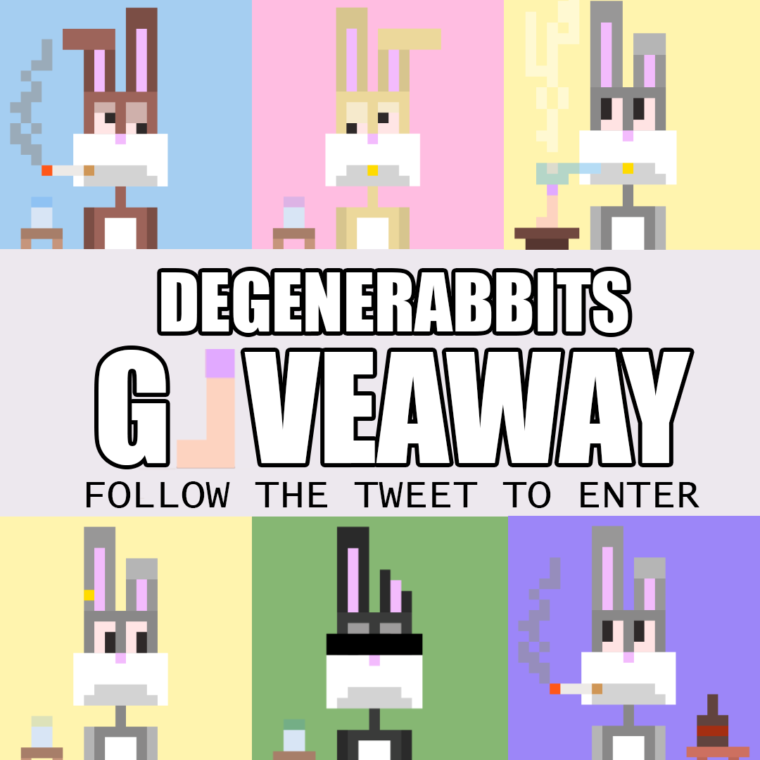 fantom_fiend's tweet photo. #FTM community does shit different!

😱 This is a give away of 10 @degenerabbits 😱
 
If you have friends that want to get into #NFTs  without putting up the $... GET them in on this! 

🚨 Retweet, Retweet, Retweet 🚨   

$FTM #NFTart #giveaway $SOL $Ether 
#dilmap #seeyouatLolas https://t.co/a2ddfSVN23
