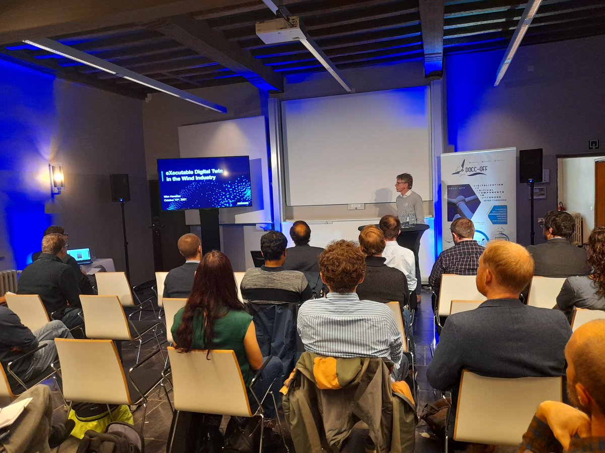 Doccoffproject's tweet photo. During the industrial interventions of the @Doccoffproject Workshop, Moritz Werther from @ramboll, Ampea Boateng from @ORECatapult and Wim Hendricx from @siemensindustry give their insights into the digital twin developments for offshore wind💨 @cinea_eu https://t.co/S0gVm3gzuZ