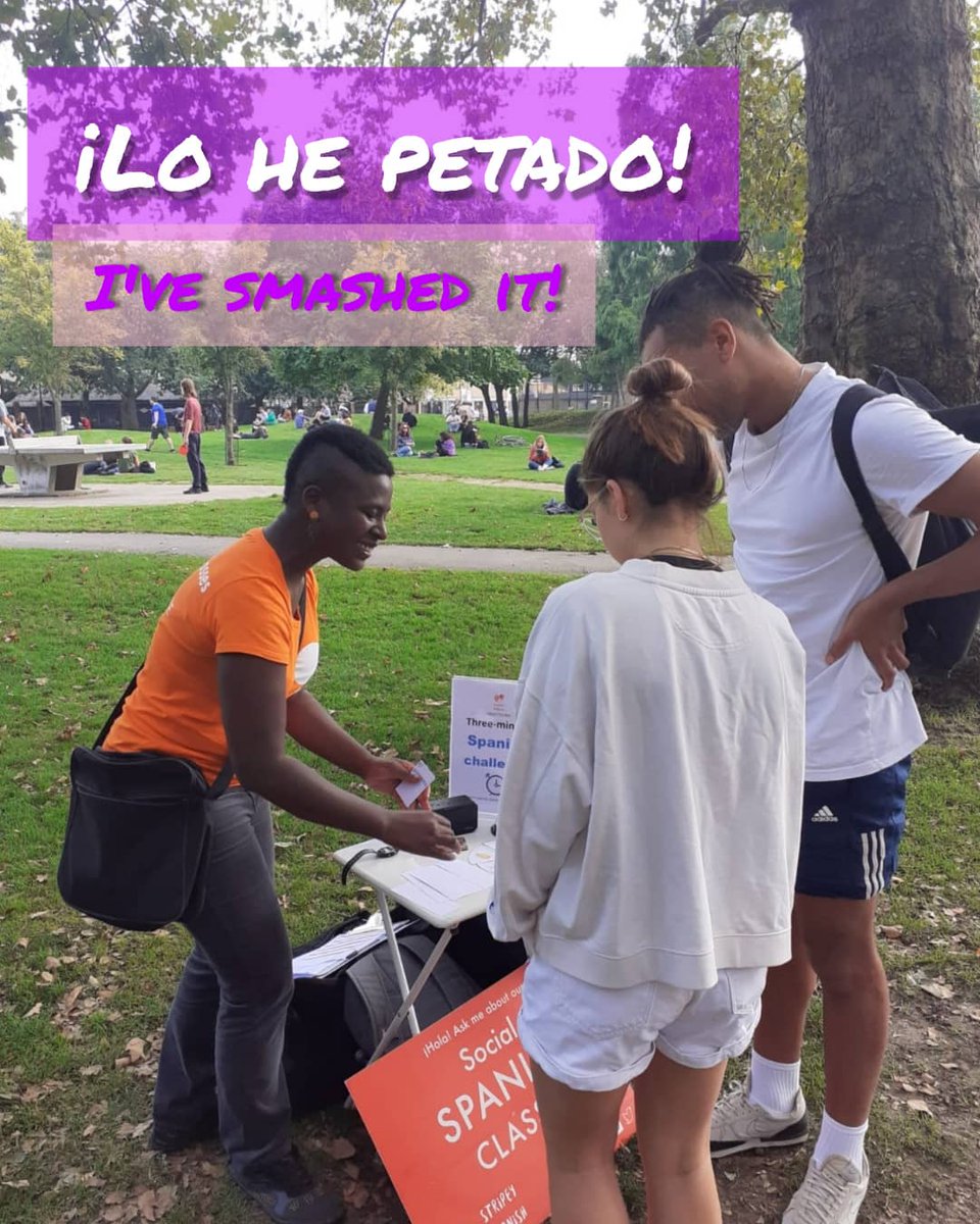 stripeyspanish's tweet photo. This Saturday some of the Stripey Spanish students went out to promote the school. Thanks to Tim, Jessica and Maxine... ¡Sois la leche! (You are the bee's knees!) https://t.co/aMVSREKvWh