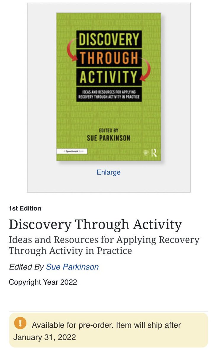 Happy #AHPsDay. A good day to encourage pre-orders for #discoverythroughactivity by Sue Parkinson featuring ideas from a number of SPFT OT and OT students. This complementary resource to #recoverythroughactivity shows how RTA has been adapted and applied across services