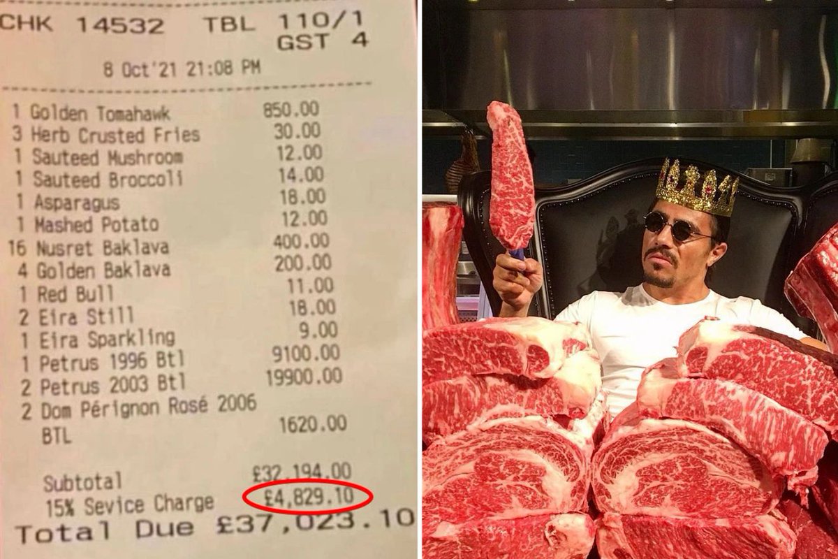 KayanaBusiness's tweet photo. Question?

If you could, would you spend £37k in a restaurant for a meal with a few of your friends?

After spending £32k, would it be ok to pay a 15% service charge equal to £4800?

#saltbae #nusret #lifetyle https://t.co/BJFUCJdOud