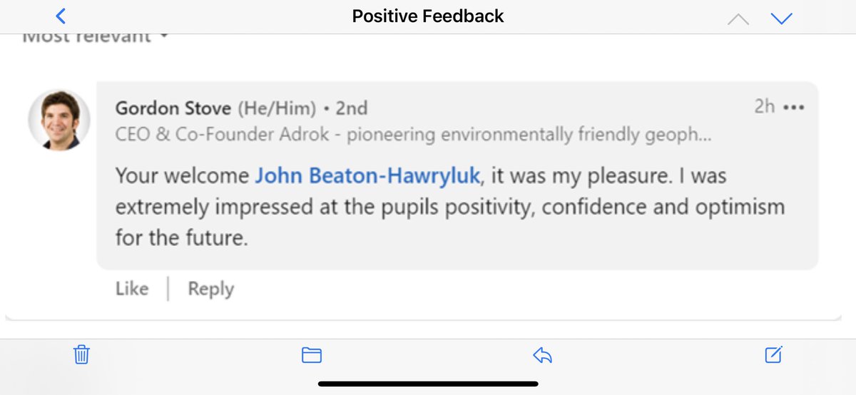 Wonderful to have such positive feedback form Gordon Stove CEO &amp; Co founder <a href="/AdrokLtd/">Adrok Ltd</a> who came into help our S6 with their Personal Statements #brilliantbroughton <a href="/BroHighOfficial/">Broughton High</a> <a href="/BroughtonHighPC/">Broughton High Parent Council</a> @BROHT1 thanks to John Beaton-Hawryluk from <a href="/DYWEdinMidEast/">DYW Edinburgh, Midlothian & East Lothian</a>