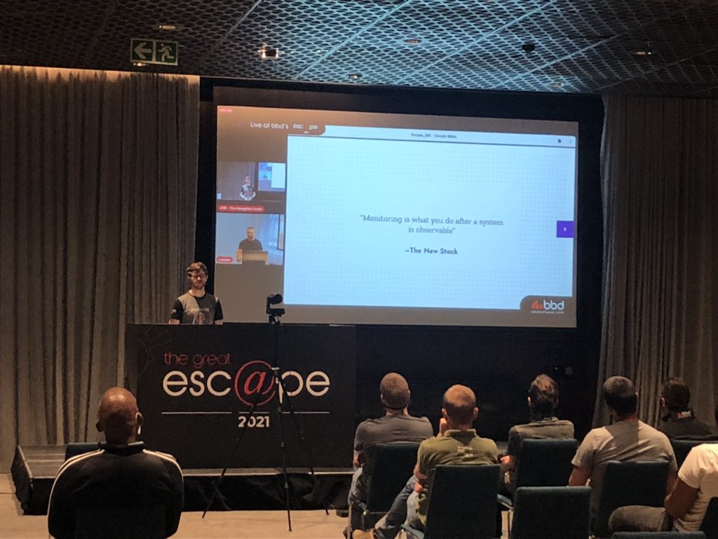 Katescub's tweet photo. We have the brilliant Jason and @Kanzifucius presenting across continents to break down site reliability engineering 💪🤯
#BBDEscape @bbdsoftware https://t.co/Mohjom4fWH