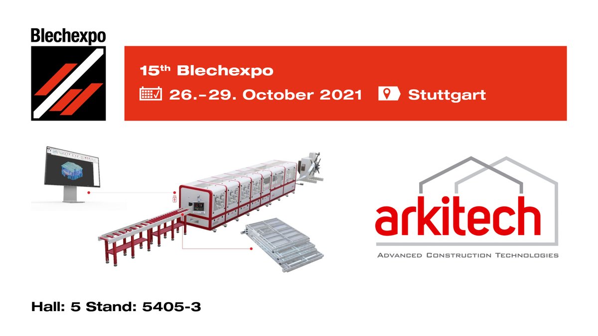 arkitechfsystem's tweet image. We kindly invite you to our booth at &apos;&apos;Blechexpo - International trade fair for sheet metal working&apos;&apos; Exhibition, Stuttgart, Germany on 26 - 29 October 2021.

Hall: 5
Stand: 5405-3

arkitech.com.tr

#blechexpo
#blechexpo2021
#Arkitech

@Blechexpo_Messe