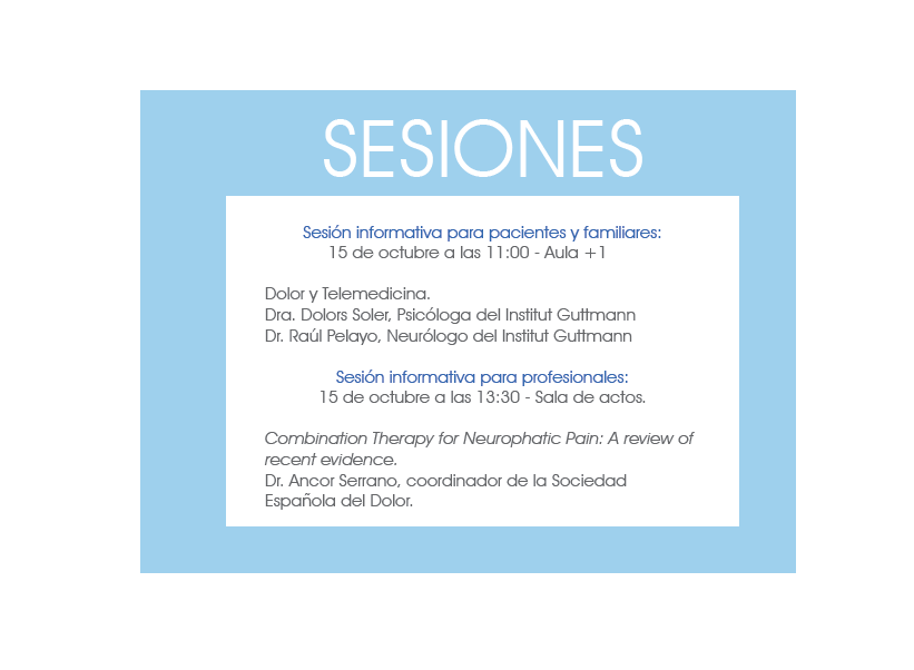IGuttmann's tweet photo. El viernes 15 celebramos el #DíaMundialdelDolor en el Institut Guttmann con actividades para informar a pacientes, familiares y profesionales sobre el dolor. 

Charla "Dolor y telemedicina" a las 11h en el Aula 1 también se podrá seguir online en el enlace https://t.co/TXcpE8Ggyy https://t.co/H8iOQue4TK