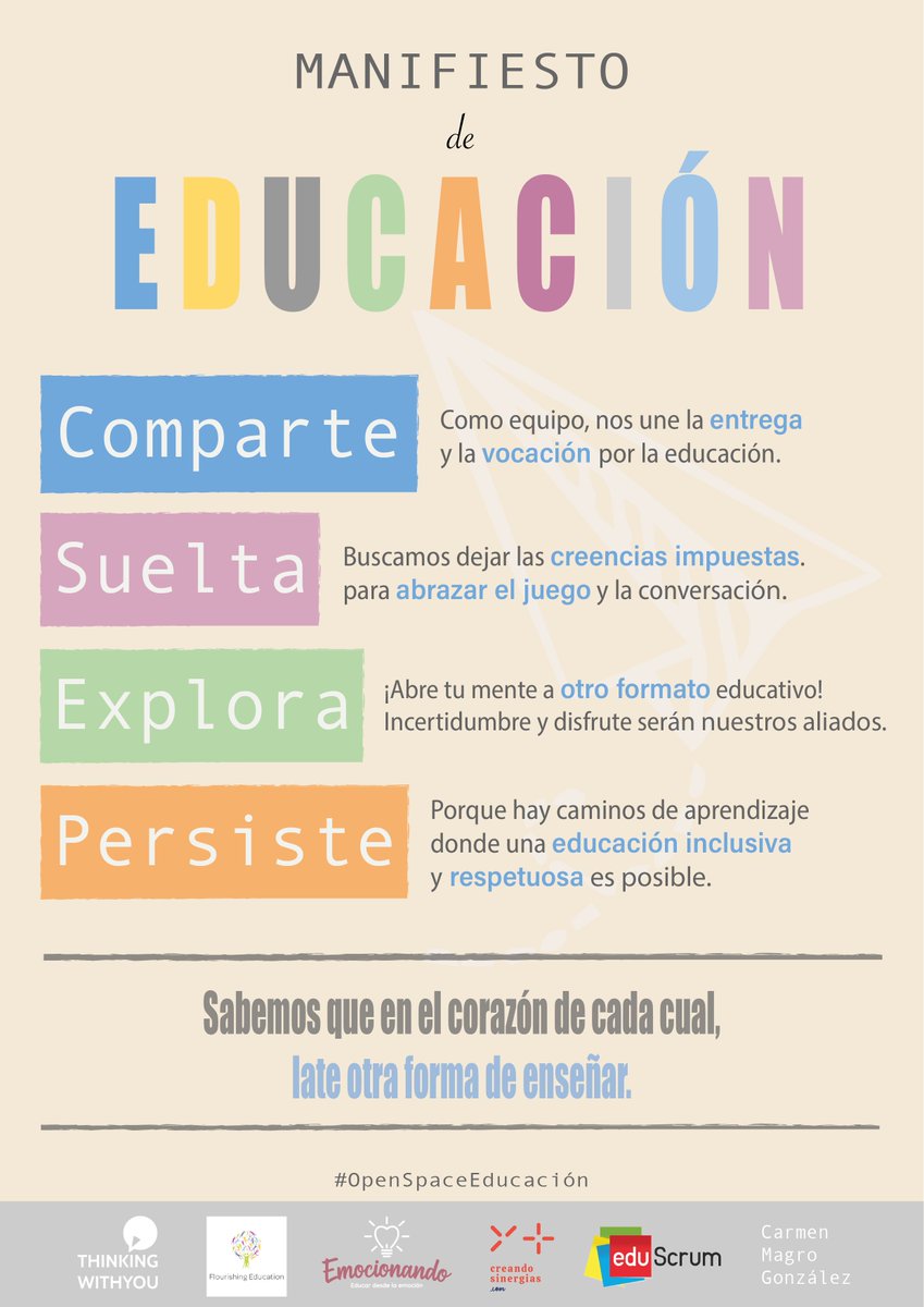 _twy_'s tweet image. 👋¿Sabes qué mueve el #OpenSpaceEducación del 5 y 6 de noviembre? ¡Te lo compartimos en nuestro Manifiesto de Educación! #Comparte #Suelta #Explora 
Si no te has registrado, haz click aquí: 👇lnkd.in/dwbcwHNK