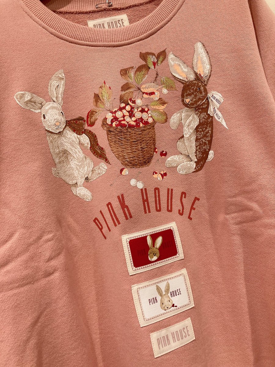 Pink House札幌路面 10月新作 オータムチェリーとうさぎプリントチュニックトレーナー お色違いのピンク ピンクハウス 札幌路面 10月新作 オータムチェリーとうさぎ