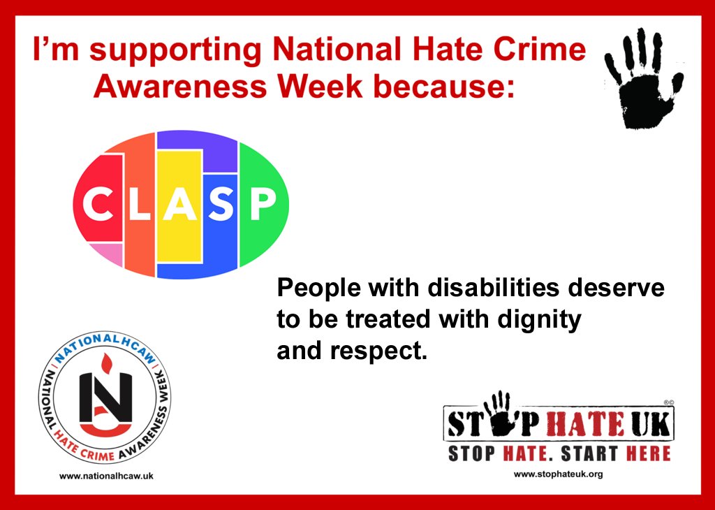 It is National Hate Crime Awareness Week 2021.

Say NO to Hate Crime and work together to make our communities safe.

stophateuk.org
wokinghamclasp.org.uk/projects/hate-…

#NationalHCAW #WeStandTogether #NoPlaceForHate #SafePlaceForAll #SpreadLoveNotHate #StopHateStartHere