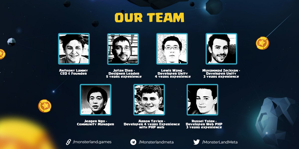 MonsterLandMeta's tweet image. Our team has appeared after a period of working with the community. Thank you everyone for supporting MonsterLand and continuing to help MonsterLand grow
💪💪💪
#MonsterLand #Team #Defi #P2E #NFT