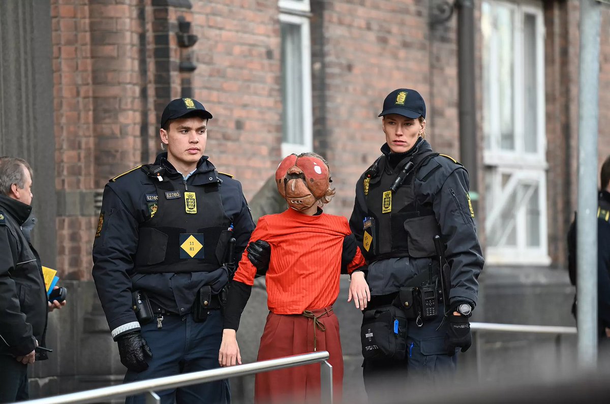 ExtinctionRDK's tweet photo. Yesterday, 17 activists from XR and Arternes Ambassade dressed as insects, plants, mammals and birds from #AmagerFælled and occupied Copenhagen City Hall to demand a halt in construction at natural areas throughout Denmark. 9 rebels were arrested. https://t.co/p0Ix4ok1OC https://t.co/UaENR0xGNm