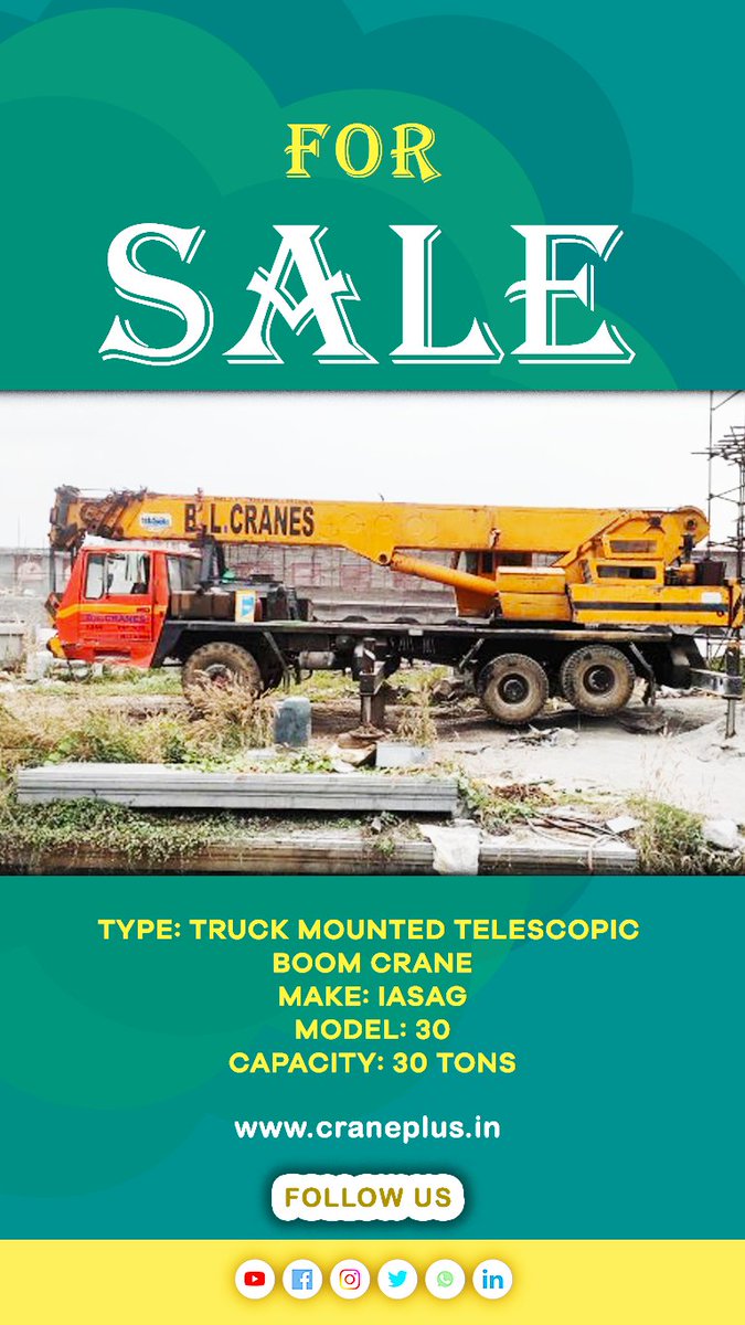 crane_plus's tweet photo. #IASAG30 - #30Tons #CraneForSale #craneplusindia #Craneworld
https://t.co/sWLHWKkiwq https://t.co/45WsstaRGg