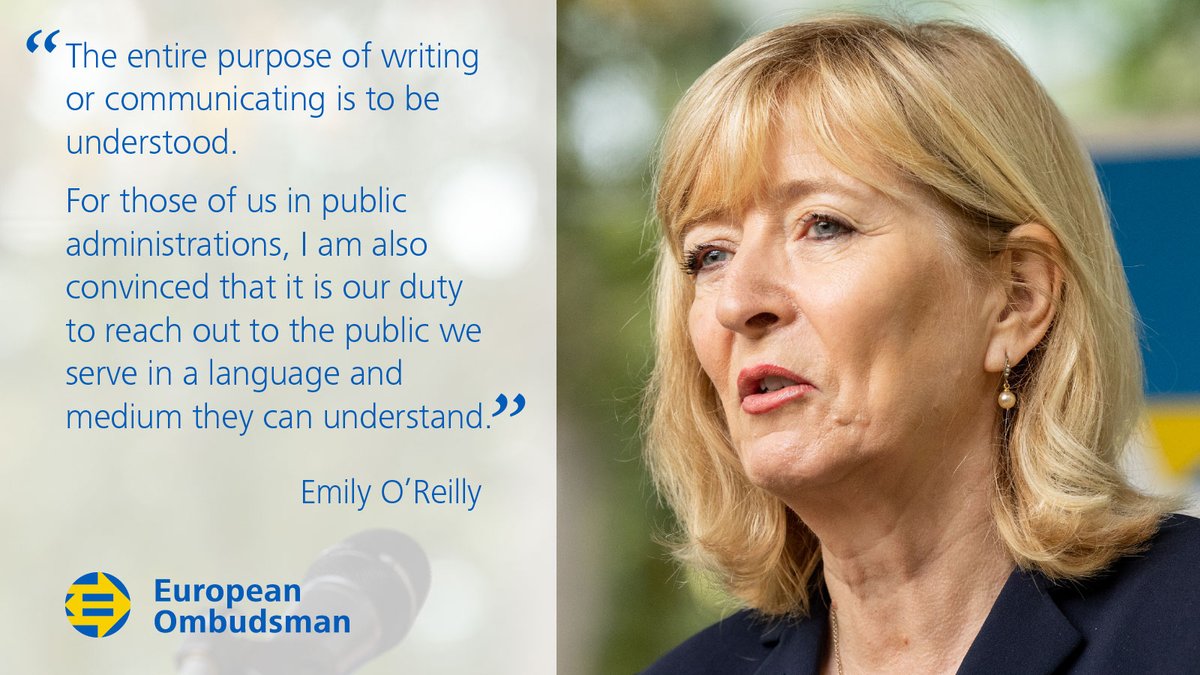 "#ClearWriting and plain language remain a top priority for my Office. Good to see them being mainstreamed across the EU administration, but more needs to be done" Emily O'Reilly at the Clear writing for Europe 2021 Conference #CWEU21

🗨️ ombudsman.europa.eu/speech/147933?…