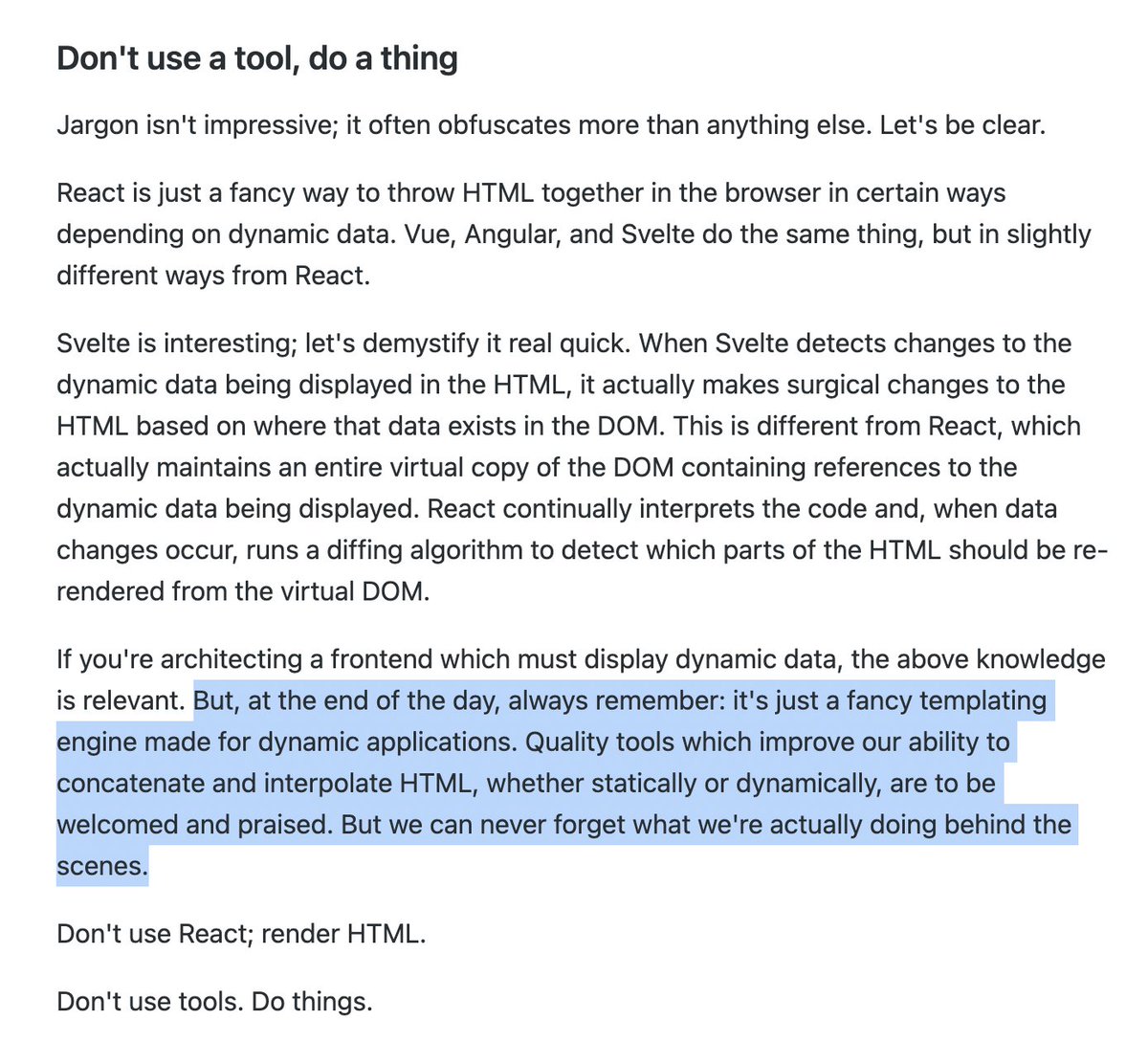 "Don't use tools. Do things."

Practical Frontend Philosophy by Jared Gorski

jaredgorski.org/writing/15-pra…