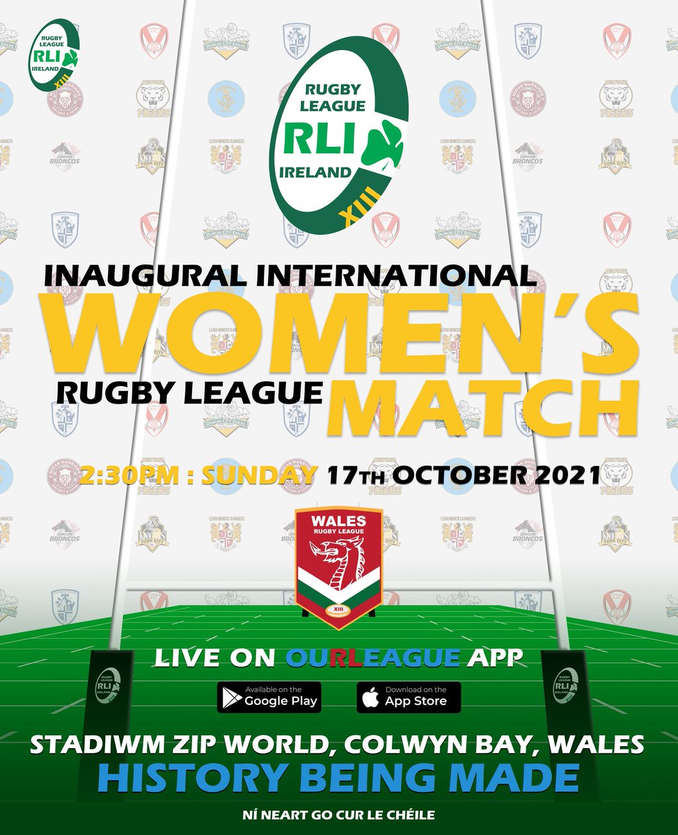Irelandrl's tweet photo. Rugby League Ireland history being made as  our inaugural Women's International fixture against Wales Rugby League takes place this Sunday, 17 OCT 2021

🎟 Tickets for the historic fixture are £5 Adults/U16s FREE and are available to buy here 👉 https://t.co/CrrAxSAXBy https://t.co/zLnZbDnyFh