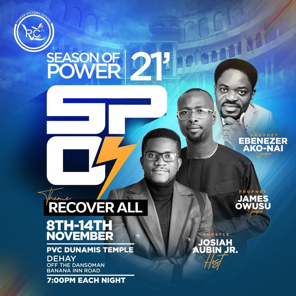 impactcity_gh's tweet image. Season of Power ’21 is here. The presence and power of God will visit his people. Join us at Power victory chapel - dunamis temple in Mamprobi from the 8th to 14th of November.