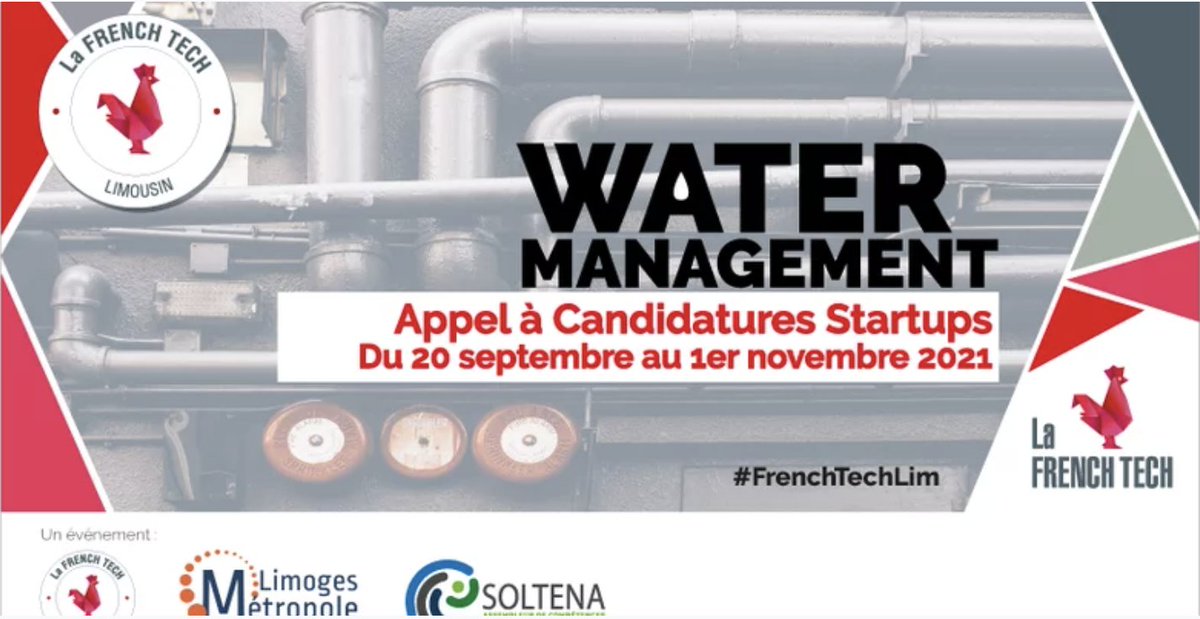 📢 La <a href="/FrenchTechLim/">La French Tech Limousin</a> et @SOLTE_NA lancent l'appel à candidatures "#Water Management" 💦

L'objectif ➡️ trouver des solutions contre la dégradation et la surexploitation des ressources en #eau 🔎

📅 Deadline : 1er novembre
Plus d'infos 👉 bit.ly/3aDtEFY