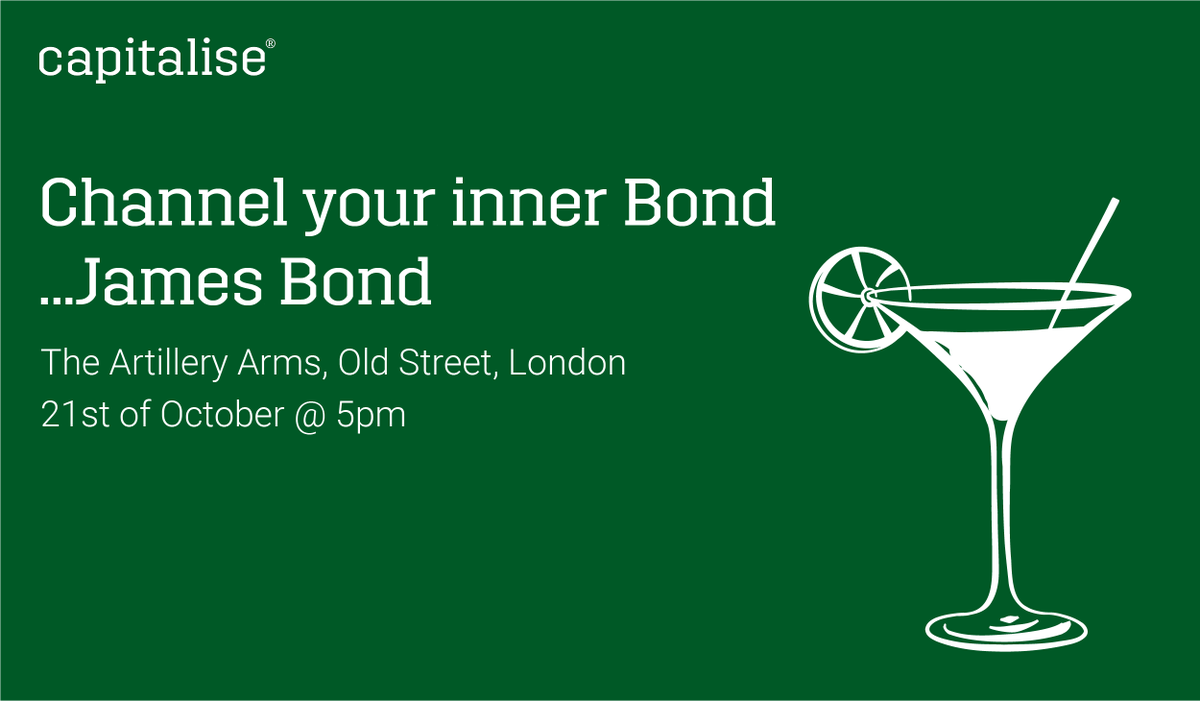 Capitalisers's tweet photo. 🎬Join us to celebrate the @AWEBExcellence awards 👉https://t.co/cxC8TMSWqL.
Join us for pre-drinks before the awards & channel your inner James Bond! Martini's are optional but style and sophistication are a must. 🍸
#007 #accountants #AE21 #Capitalise #RaiseRecoverProtect https://t.co/z6GwwQWuoh