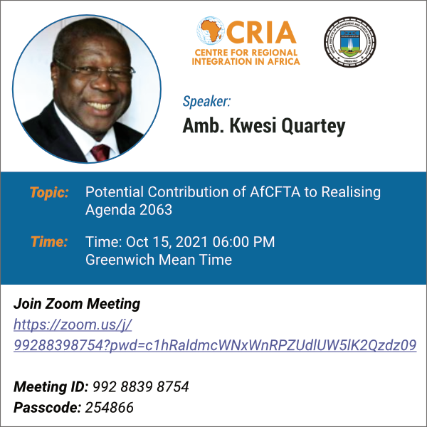 Potential Contribution of #AfCFTA to Realising Agenda 2063.