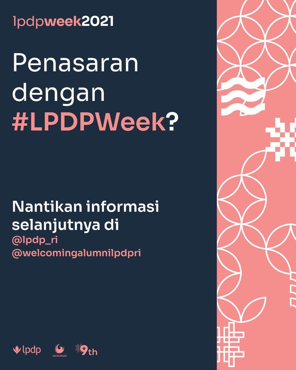 LPDP_RI's tweet photo. Penasaran dengan kegiatan seputar #LPDPWeek? Nantikan informasi lebih lanjut di seluruh kanal informasi kami ya!
________________________________
✨ LPDP Week 2021
#LPDPWeek
#lpdpri
#matagarudalpdp
#DiriUntukNegeri
#TerusBergerakMemberiDampak https://t.co/mNlqYsNYvu