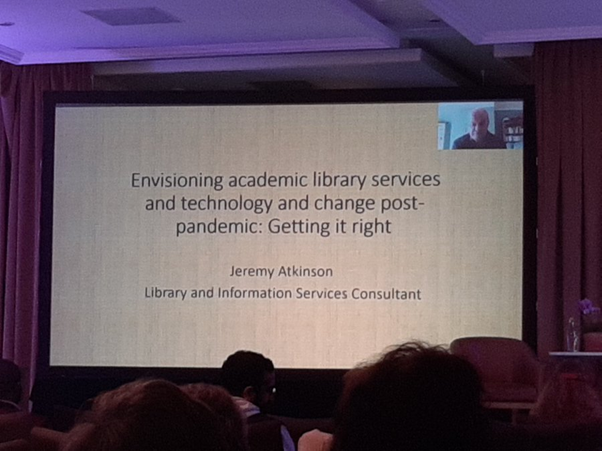 SU_Libraries's tweet photo. Jeremy Atkinson, Library and Information Services Consultant, Cardiff, Wales, UK Envisioning academic library services and technology and change post-pandemic: Getting it right. Jeremy stirs the mind with fundamentally relevant questions #SULibSymp2021 
#adaptability #AmIready https://t.co/FEd1MJOxo7
