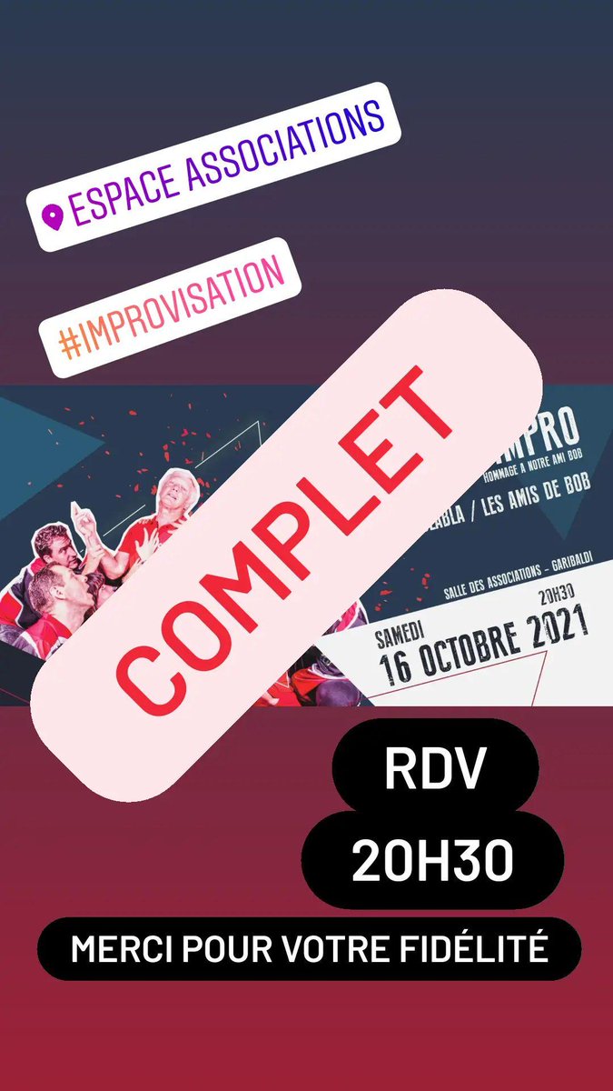 On est COMPLET ce Samedi et c'est grâce à vous. Merciii 🥰