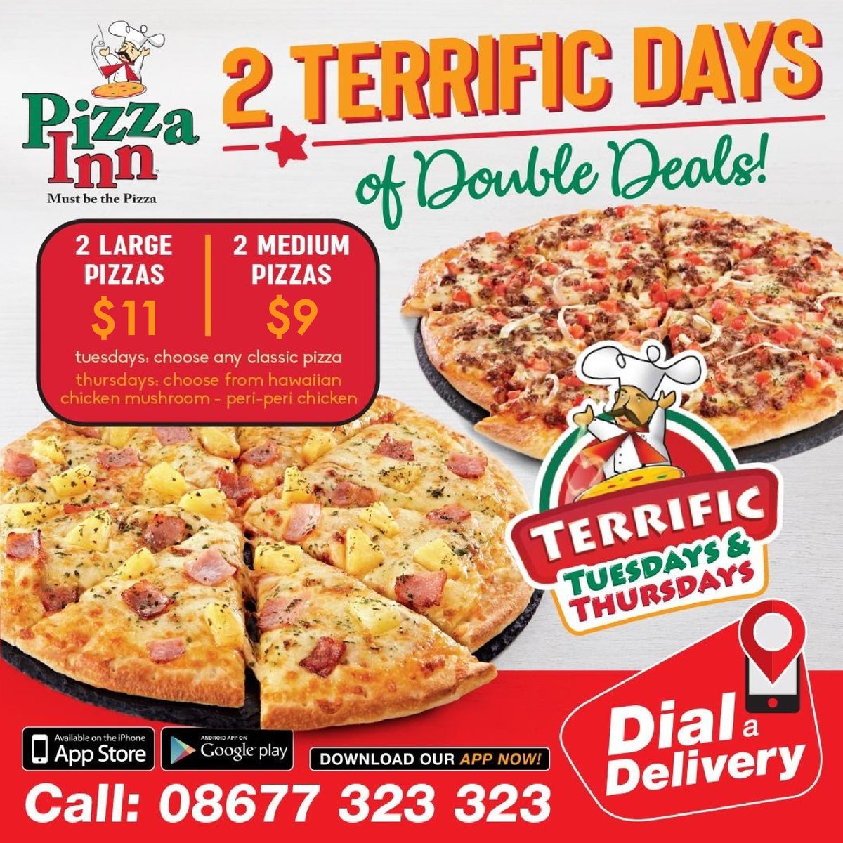 PizzaInnZim's tweet photo. Every good thing comes in twos. Get your #DeliciousDoubleDeals now!
Order via the DAD App
OR
๐ฒ 086 77 323 323- Call Center Number
OR
๐ฒ 0731200892- WhatsApp ordering- Texts, no call
OR
๐ Choose the Collection Option for #KerbsideCollection
#MustBeThePizza https://t.co/5NufQCHF4j