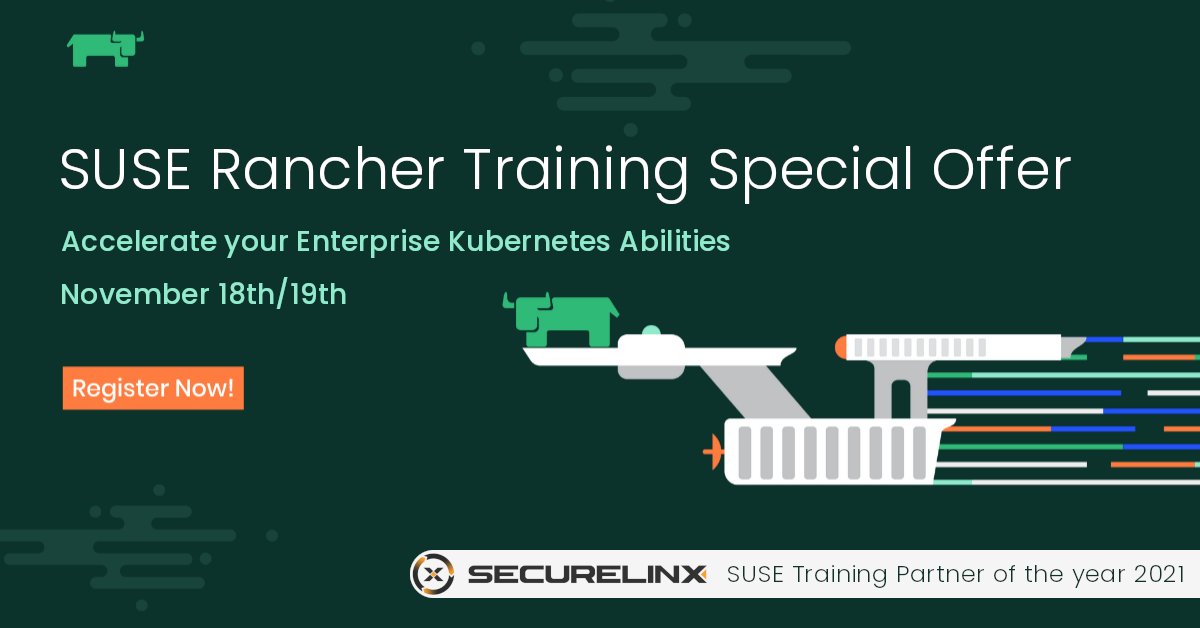 securelinx's tweet photo. To celebrate the release of Rancher 2.6, Securelinx are currently offering a 26% discount off all signups to our next guaranteed to run online introduction courses for both Rancher and Kubernetes this November.

Find out more here: https://t.co/xT3DGojRuq https://t.co/qVXulK8jhn