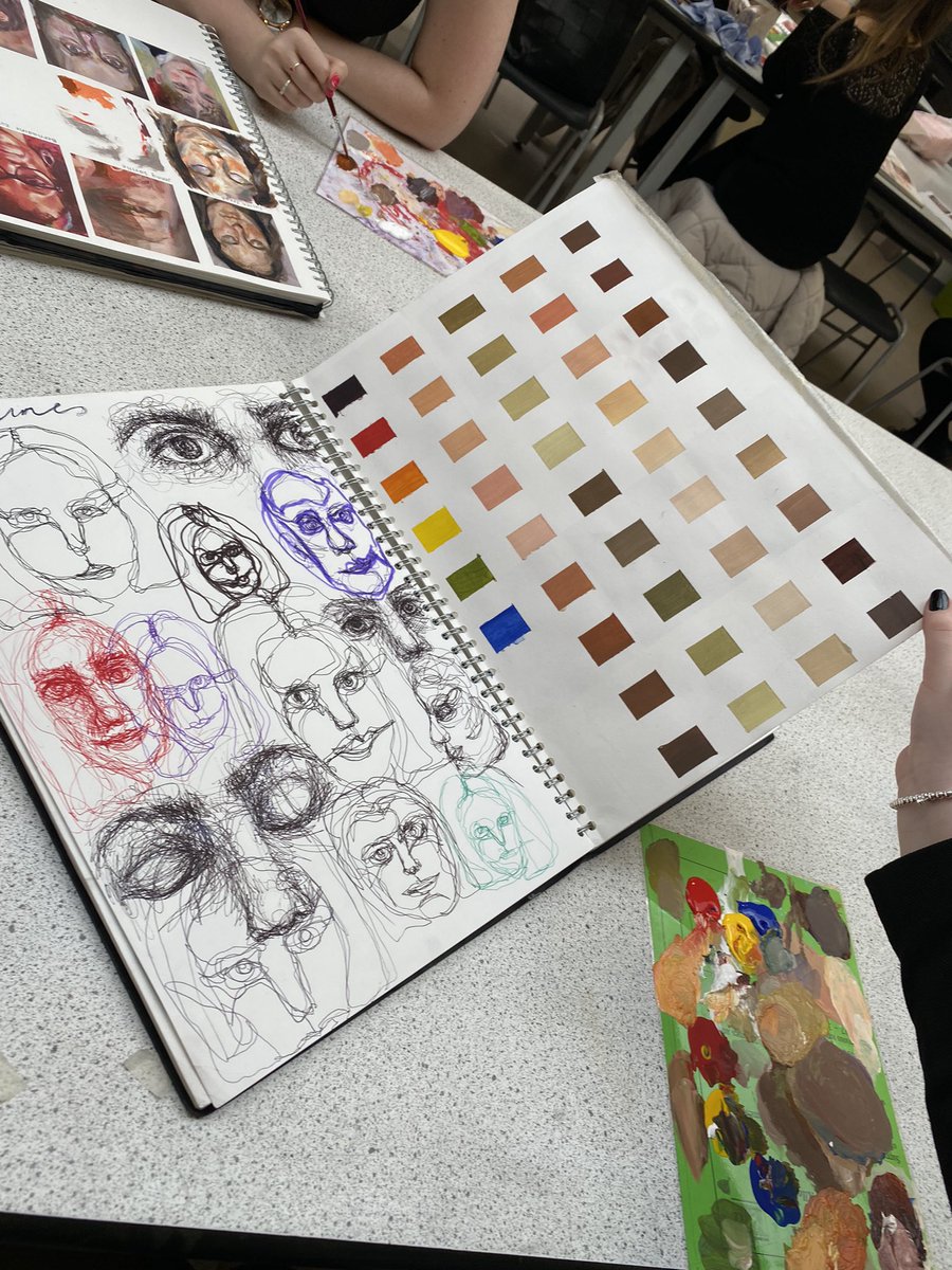ArtDesignUpton's tweet photo. Fabulous portrait preparation work going on in the art Dept this morning with our fabulous year 12 ladies. #PortraitArtistOfTheYear #portrait #painting https://t.co/5tETe7pyJN