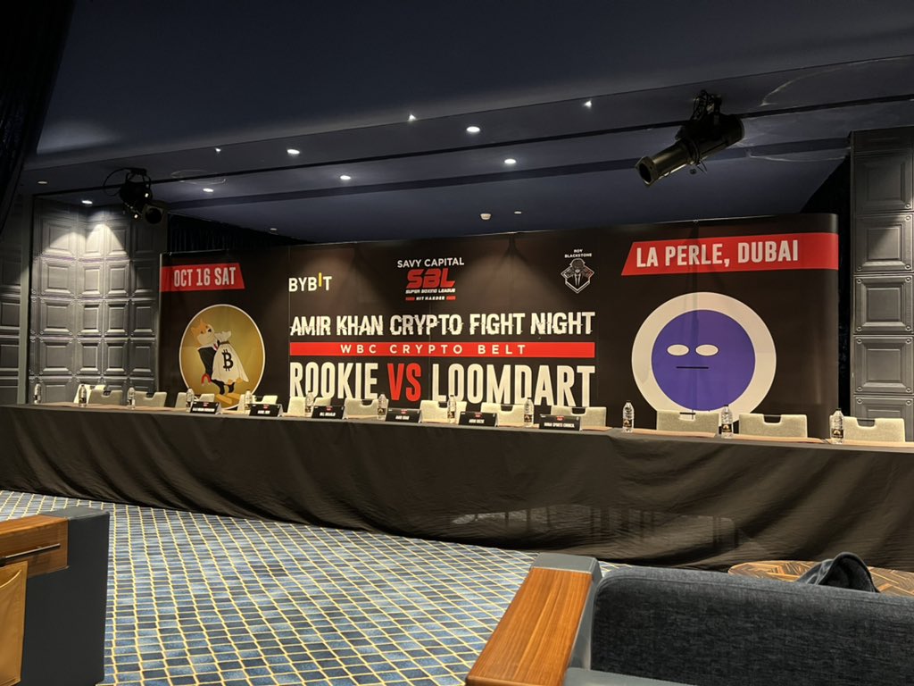 Gm. We are at the pre-fight conference with @RookieXBT and @loomdart, where  the unveil of the first ever WBC Crypto belt will happen. 🥊 Are you in  Dubai? 🇦🇪 Let us know