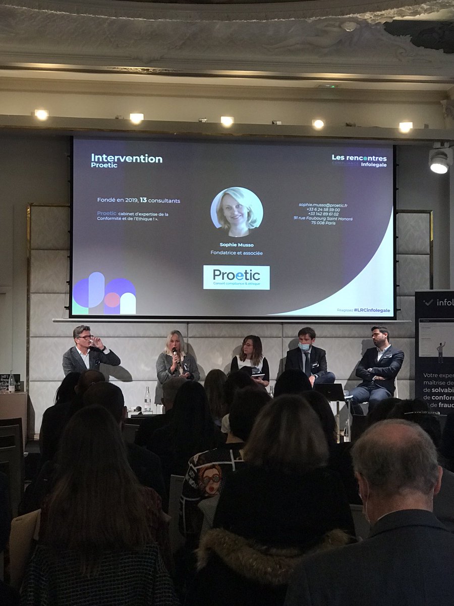 🎙Sophie Musso, fondatrice du cabinet de conseil #Proetic, s’apprête à prendre la parole sur la mise en œuvre opérationnelle du dispositif d’évaluation des tiers. 

#LRCinfolegale #LoiSapin2