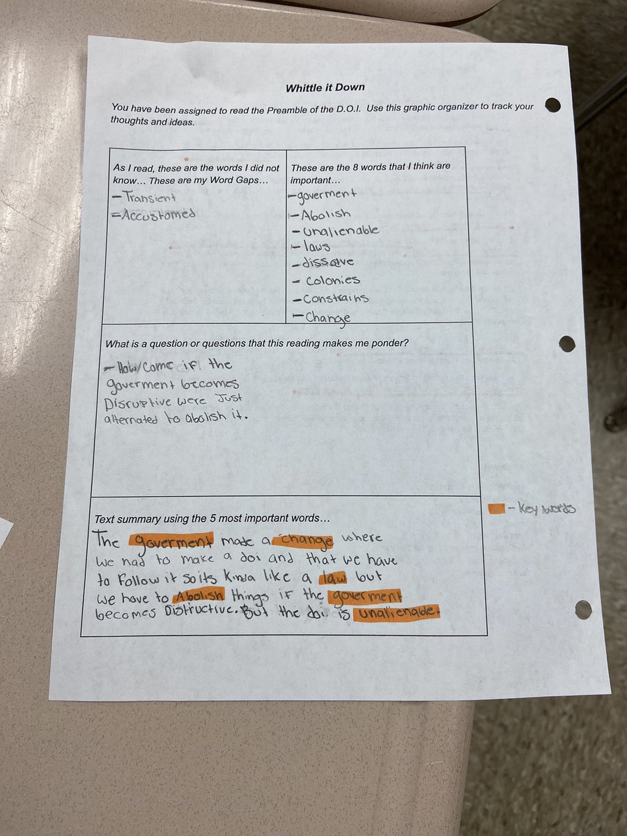 MrFahertySPMS's tweet photo. Primary sources you say? How about students breaking down the Declaration of Independence preamble? Finding personal word gaps? What questions or comments do they have on the document? Our students do it all! https://t.co/F904LbBODE