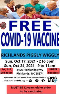 DrKarynMD's tweet photo. Richlands, NC - FREE COVID-19 vaccinations and testing!!
Sponsored by Old North State https://t.co/1YPTPG1byO