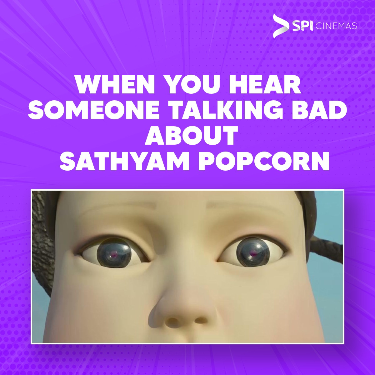 SPICinemas's tweet photo. Never. We repeat never say anything against our popcorn. Agree?

#SathyamPopcorn #SPICinemas #Snacks #Treats #SquidGame #SquidGameMemes #Meme #MemeGame https://t.co/kDBQeYB7rj