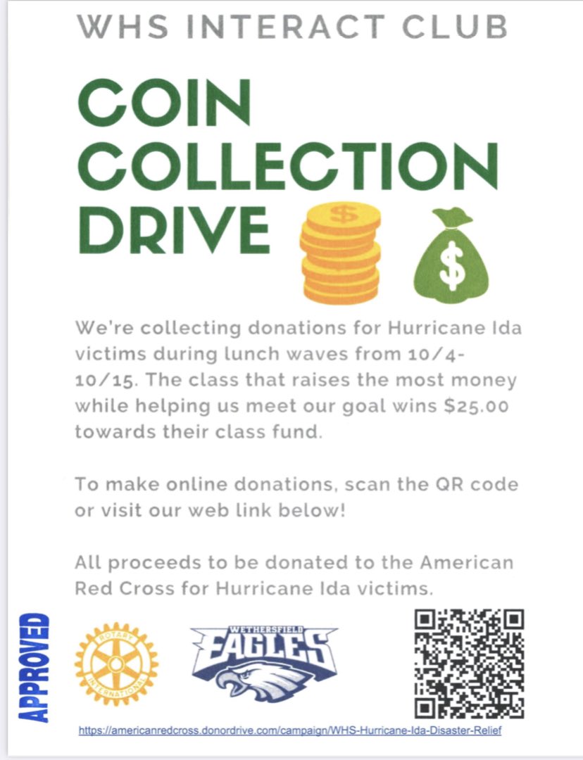 interact06109's tweet photo. @wethersfieldk12 @wthfldathletics Support #HurricaneIda victims. Through this Friday we’re collecting donations during all lunch waves or online at https://t.co/Zbw3x2plop https://t.co/uBtlCmDukA