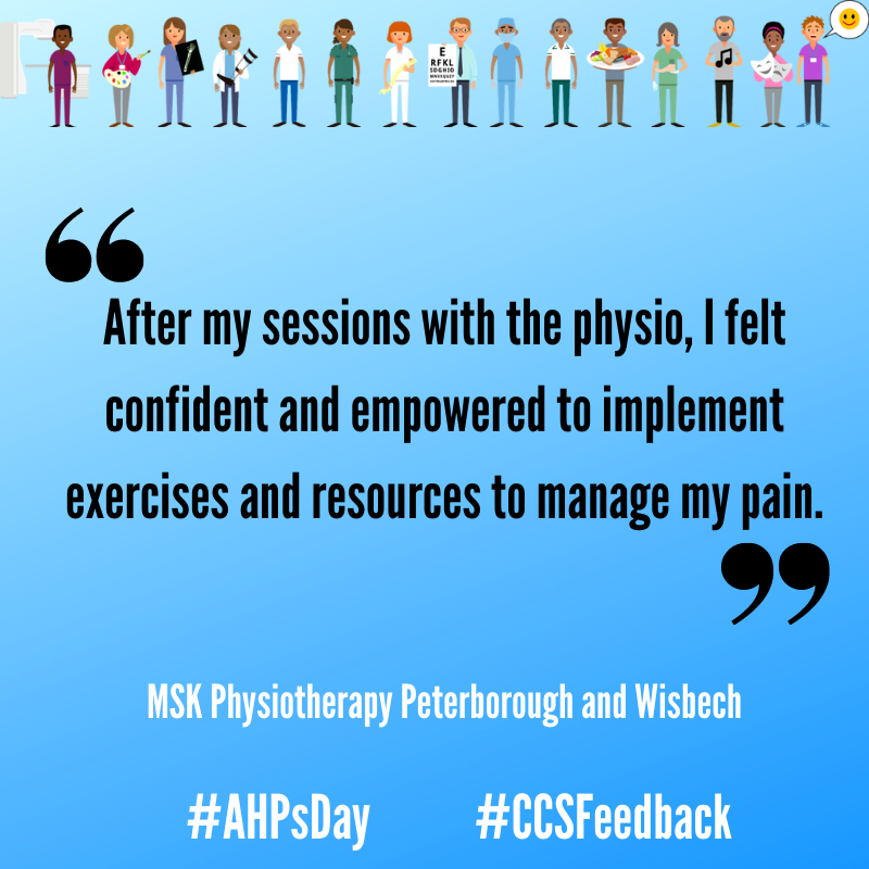 ccs_nhst's tweet photo. 👀 Super #CCSFeedback for our brilliant @CCSMSK Physio team in #Peterborough #Wisbech - well done! 👏🎉 #AHPsDay #ThankfulThursday #ThursdayThoughts #GoTeamCCS #NHSHeroes #Physio #MSK #CCSAHPsDay https://t.co/n9WXNpBffv
