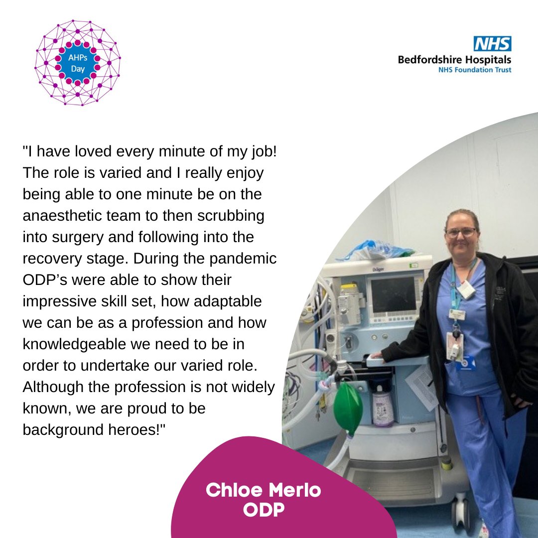 We begin #AHPDay by introducing you to Chloe, an Operating Department Practitioner (ODP) who has been working at the L&amp;D since 2015. Chloe began her journey as a Theatre Support Worker, went to university and then qualified as an ODP back in 2017!