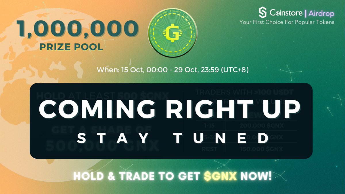 CoinstoreExc's tweet photo. @GreenexCrypto $1,000,000 $GNX #Airdrop
🚨Stay-tuned for more news later!
📅:00:00, 15 Oct–23:59, 29 Oct, 2021 (UTC +8)
✅https://t.co/wSeJhoGubW
🌏https://t.co/PqYgS9XFNA
#crypto #exchange #giveaway #airdropalert #giveawayalert #MakeMarsGreen #sustainability #Greenex https://t.co/TRjI1PE5hh