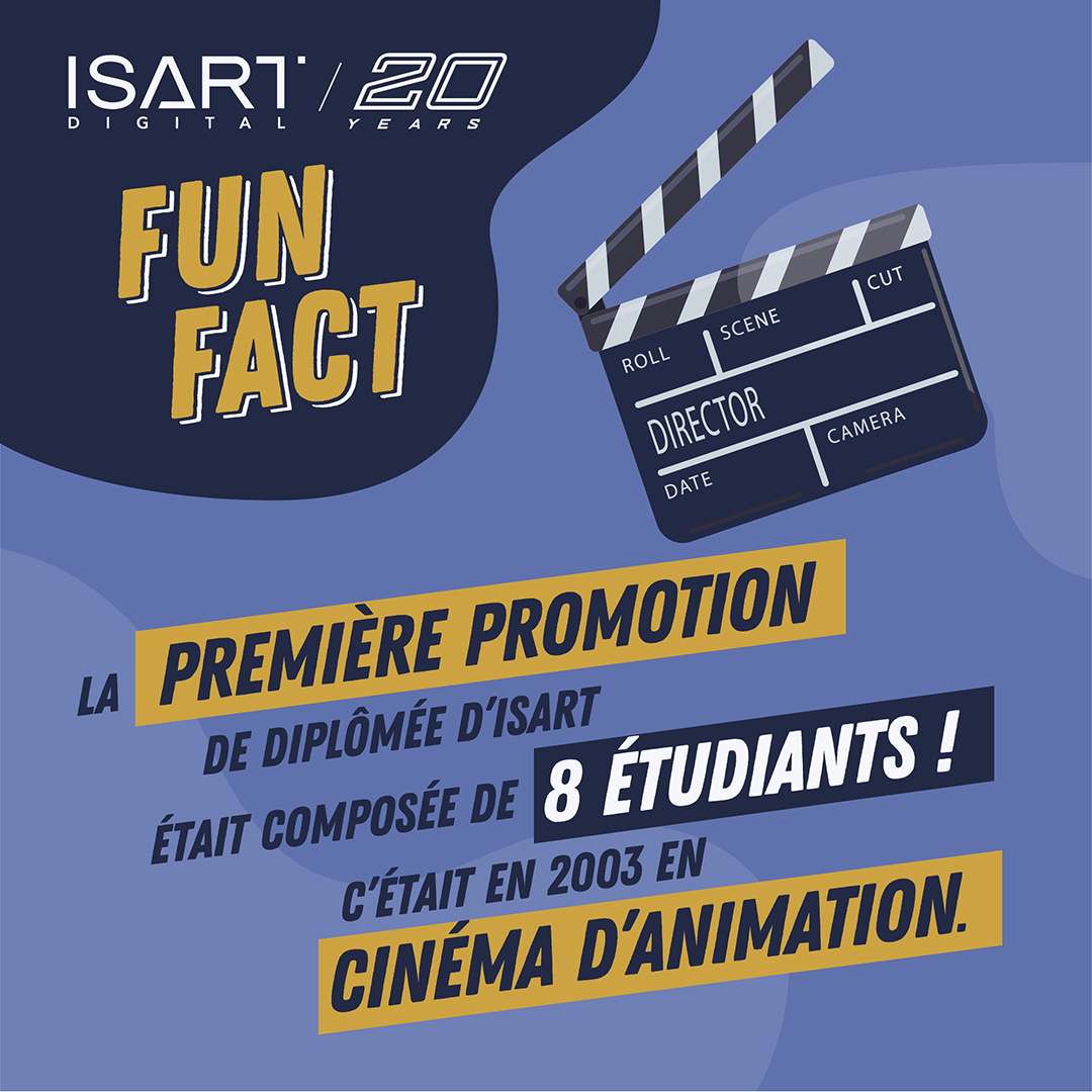 isartdigital's tweet photo. Chaque mois, le #FunFactISART vous dévoile une anecdote marquante ou insolite sur les 20 ans de l’école ! 🗯️
👉 Le saviez-vous ?
La première promotion de diplômée d'ISART était composée de 8 étudiants ! C'était en 2003 en Cinéma d'Animation. https://t.co/eIXe3K3GGL